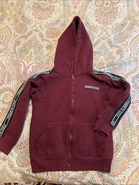 Kenneth Cole Kids Burgundy Zip-Up Hoodie with Branded Sleeve Tape